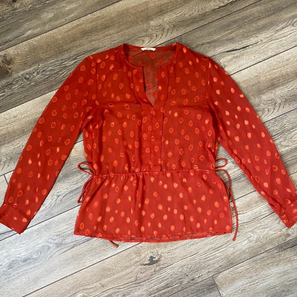 🩷H&M orange/red long sleeve dotted sheer blouse